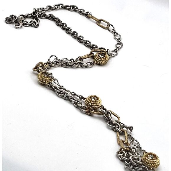 Ann Taylor Loft Chunky Thick Chain Silver Gold tone Ball Station Necklace 37in - Picture 5 of 5